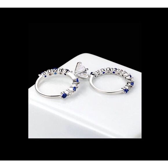 NEW~2.5 Ct. Blue & White Lab Created Sapphire Wedding/Bridal Ring Set Sz 8 - Picture 4 of 5